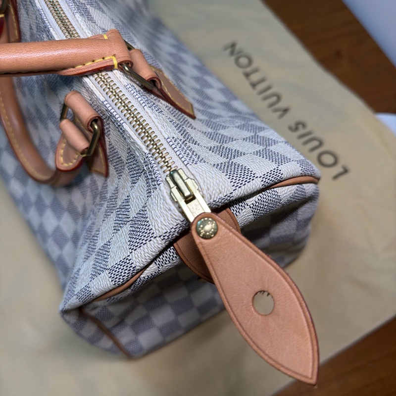 LV speedy 白棋盤格手提包-13