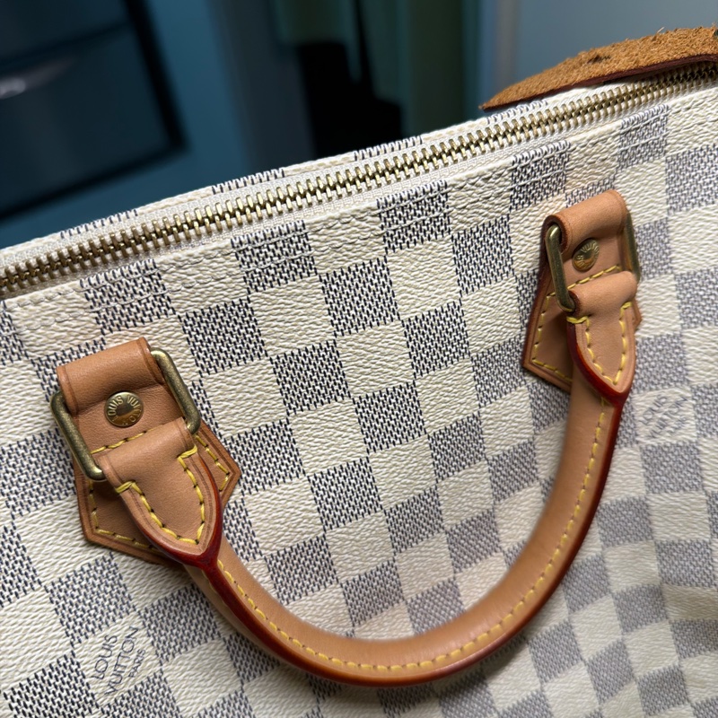 LV speedy 白棋盤格手提包-15