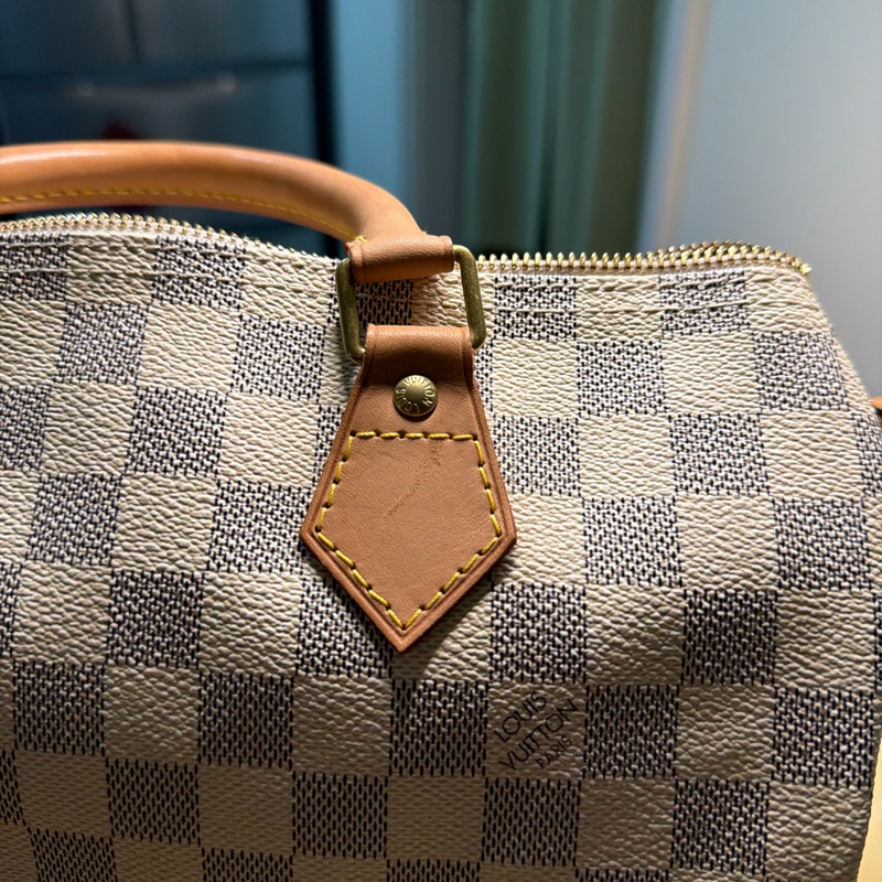 LV speedy 白棋盤格手提包-17