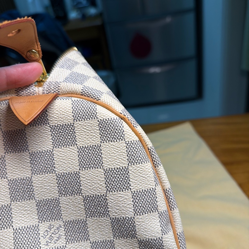 LV speedy 白棋盤格手提包-18