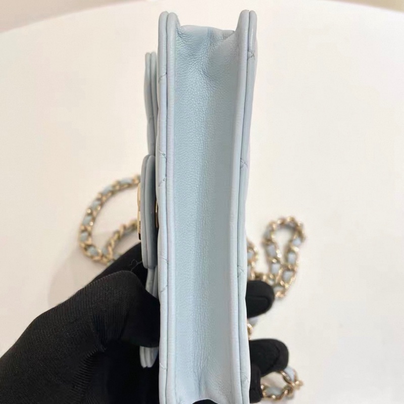【96新✨ 全網最低價】 Chanel mini woc 天藍色 金扣 手柄 羊皮 斜挎包 王心凌同款(下單前先詢問庫存❗️)-3