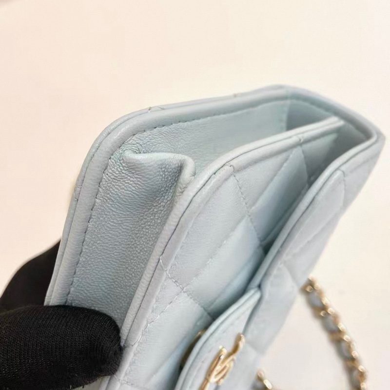 【96新✨ 全網最低價】 Chanel mini woc 天藍色 金扣 手柄 羊皮 斜挎包 王心凌同款(下單前先詢問庫存❗️)-8