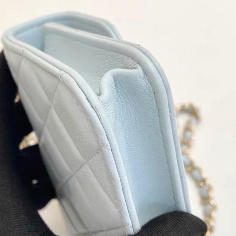 【96新✨ 全網最低價】 Chanel mini woc 天藍色 金扣 手柄 羊皮 斜挎包 王心凌同款(下單前先詢問庫存❗️)-11