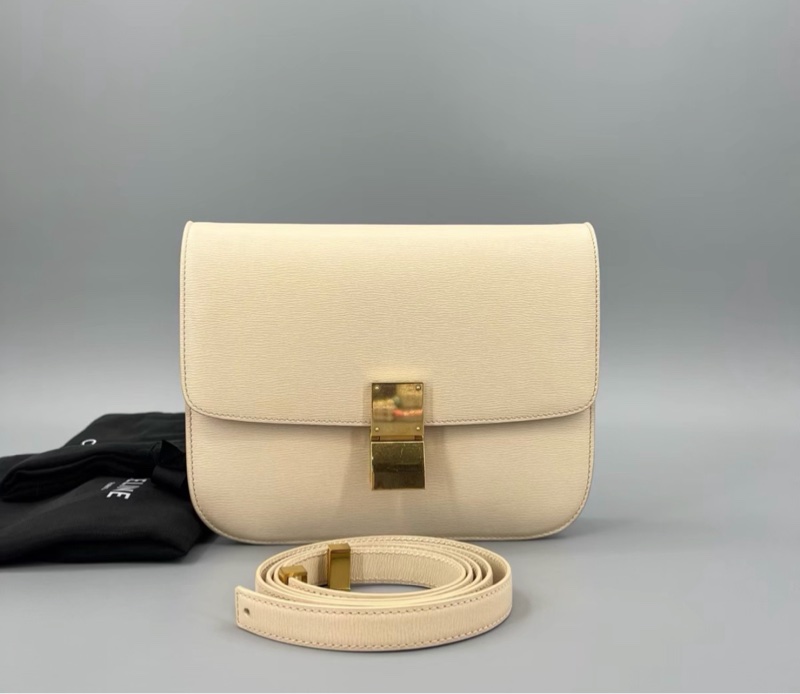 【97新 ✨ 全網最低價!】Celine 賽琳 97新 Box中號 米色金扣 豆腐單肩斜挎包(下單前先詢問庫存❗️)-0