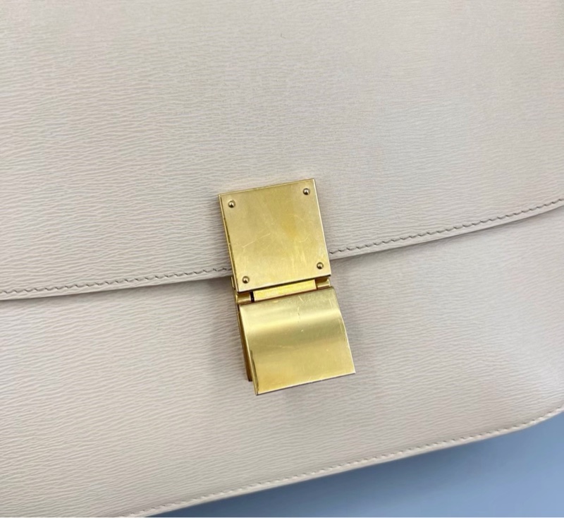 【97新 ✨ 全網最低價!】Celine 賽琳 97新 Box中號 米色金扣 豆腐單肩斜挎包(下單前先詢問庫存❗️)-5