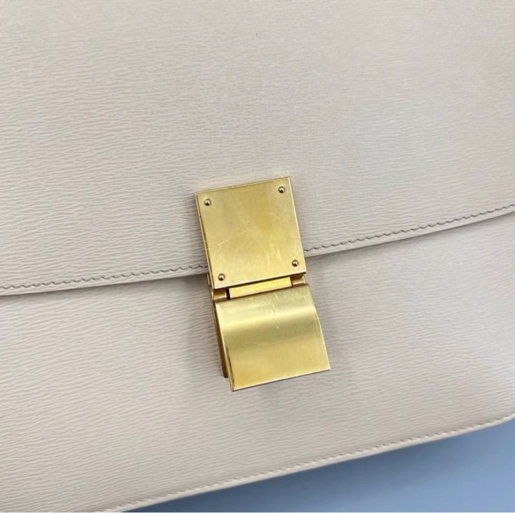 【97新 ✨ 全網最低價!】Celine 賽琳 97新 Box中號 米色金扣 豆腐單肩斜挎包(下單前先詢問庫存❗️)-9