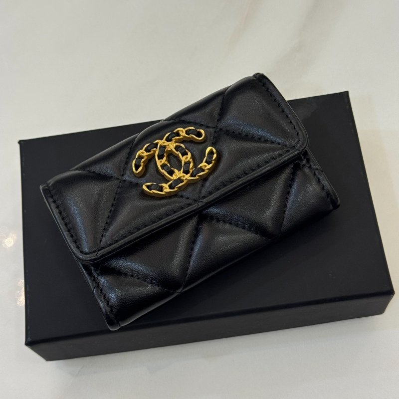 *SHIHNA名牌精品* CHANEL 19 黑金 羊皮口蓋名片夾-7