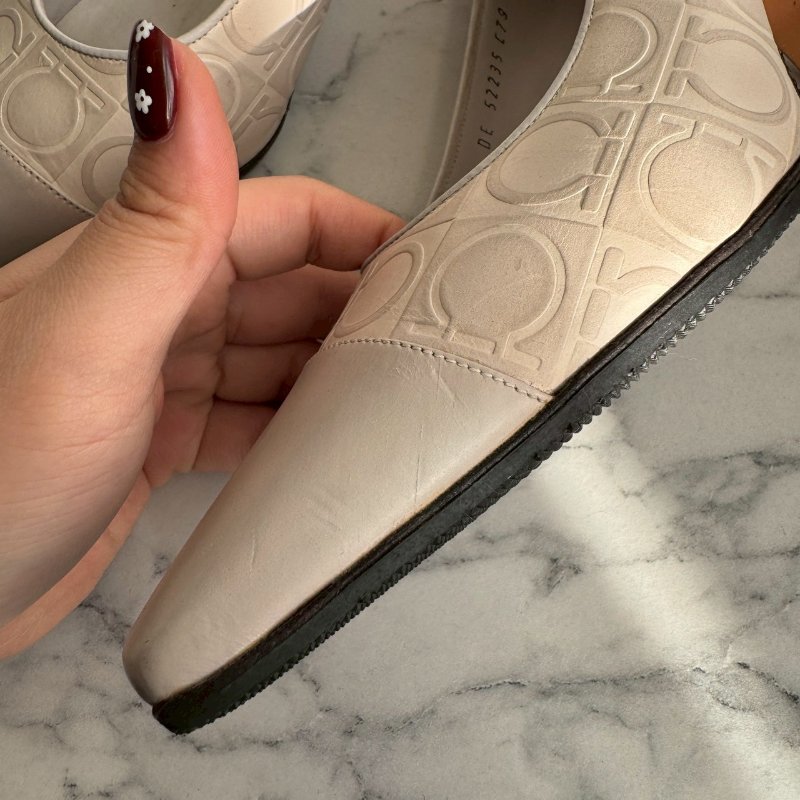 🎉優雅高級 Ferragamo 米白色LOGO高跟鞋-11