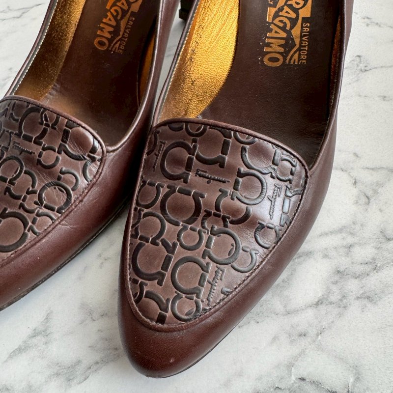 ❤️復古風格必入 Ferragamo 藏紅色復古高跟鞋-4