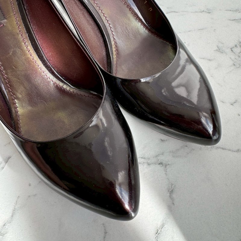 🎉可愛又性感 Louis vuttion 酒紅色金色鎖頭高跟鞋-5