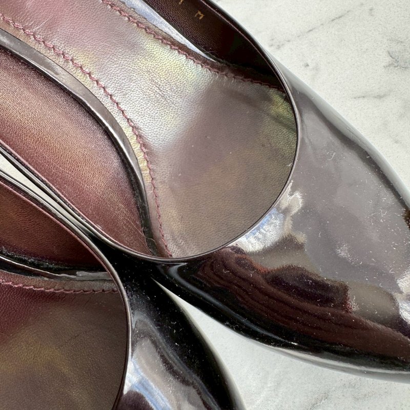 🎉可愛又性感 Louis vuttion 酒紅色金色鎖頭高跟鞋-6