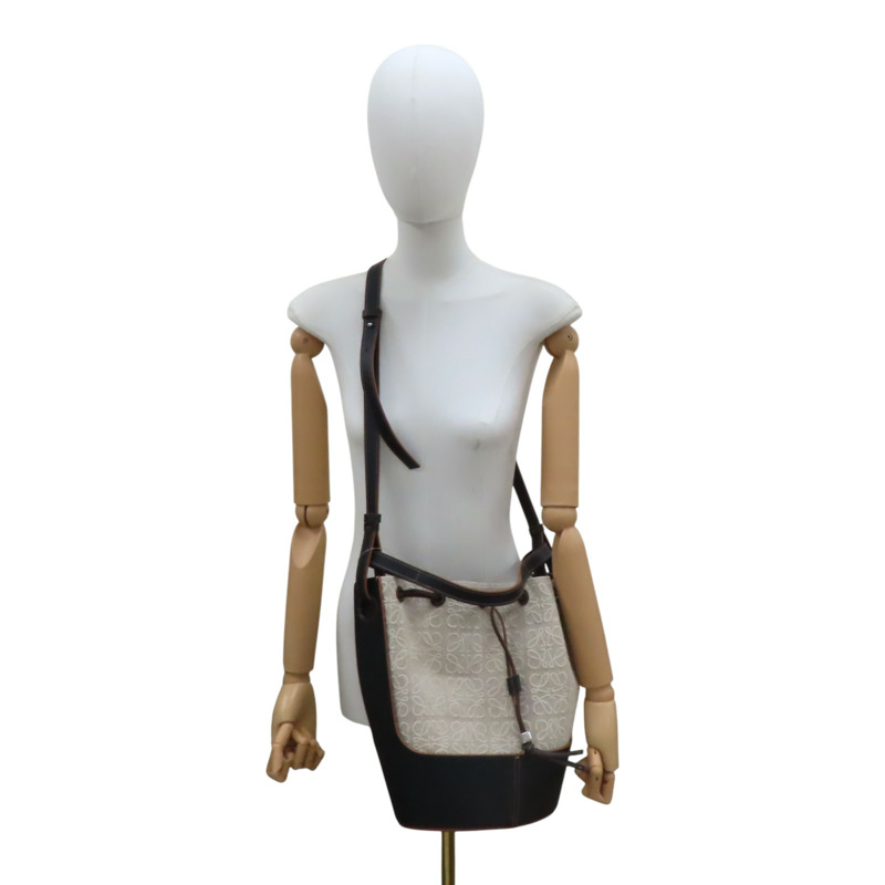 米色帆布 黑色牛皮 Balloon 兩用包【LOEWE 羅威】 A710AC3X30-12