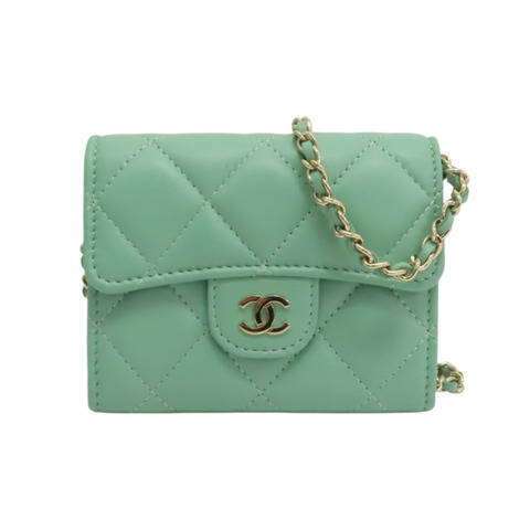綠色 羊皮 鍊帶 卡包 肩背包 金扣【CHANEL 香奈兒】 AP1730