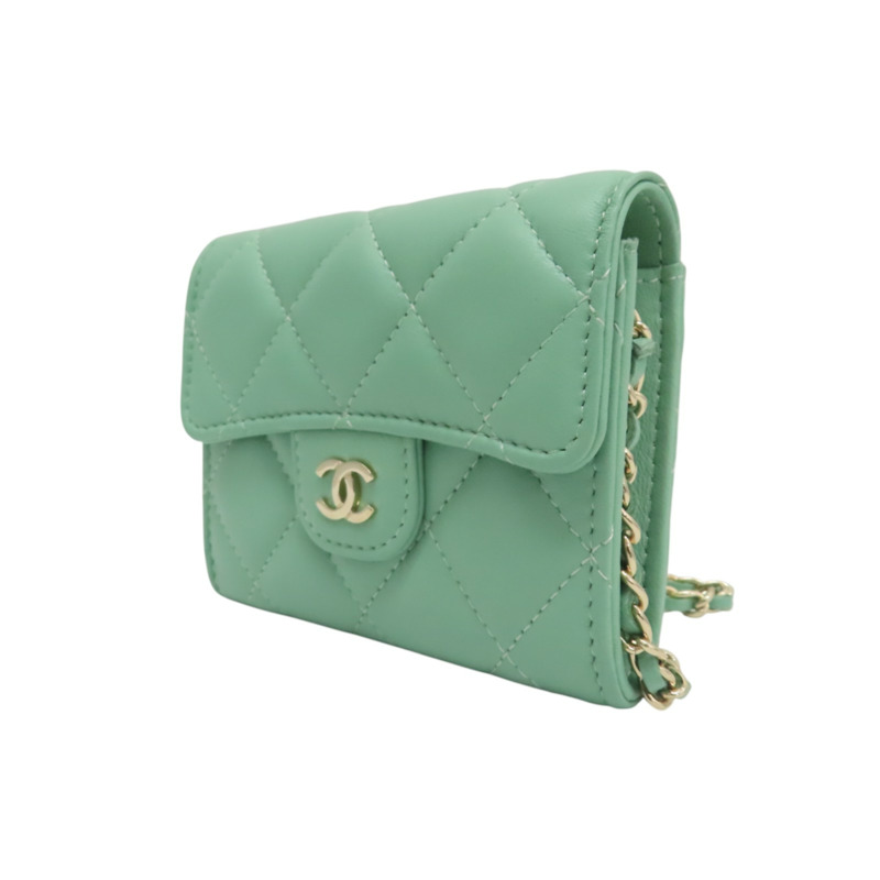綠色 羊皮 鍊帶 卡包 肩背包 金扣【CHANEL 香奈兒】 AP1730-2