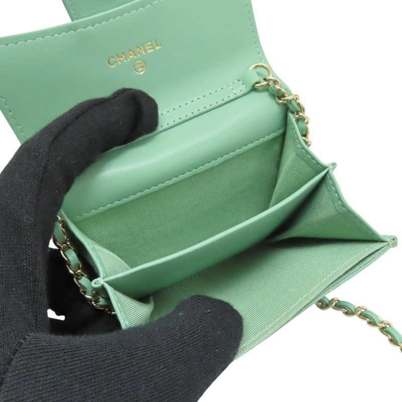 綠色 羊皮 鍊帶 卡包 肩背包 金扣【CHANEL 香奈兒】 AP1730-4