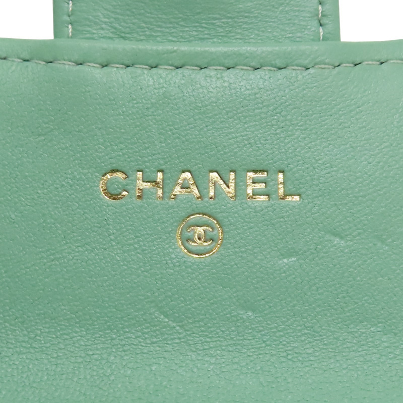 綠色 羊皮 鍊帶 卡包 肩背包 金扣【CHANEL 香奈兒】 AP1730-7