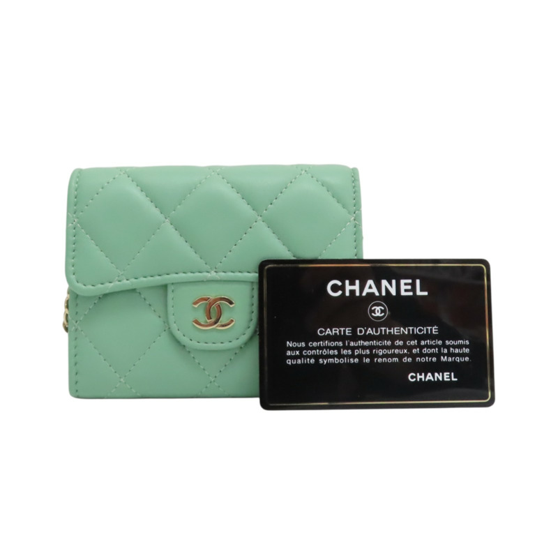 綠色 羊皮 鍊帶 卡包 肩背包 金扣【CHANEL 香奈兒】 AP1730-10