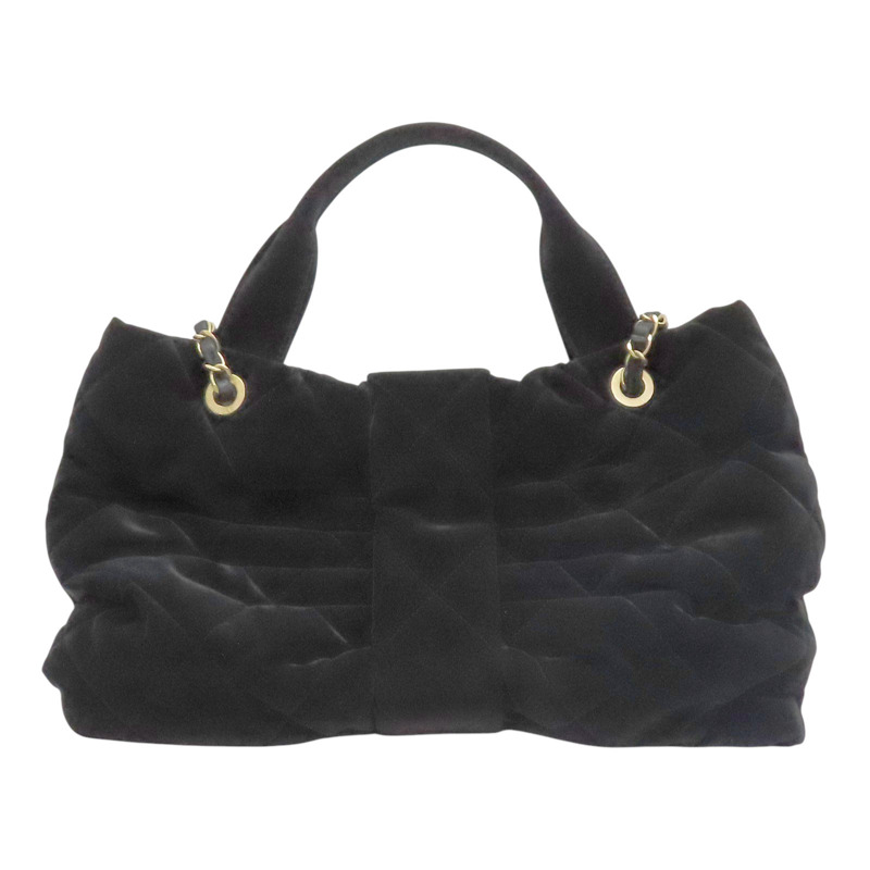 黑色 絲絨尼龍 蝴蝶結 兩用包 金扣【CHANEL 香奈兒】 AS5851-1