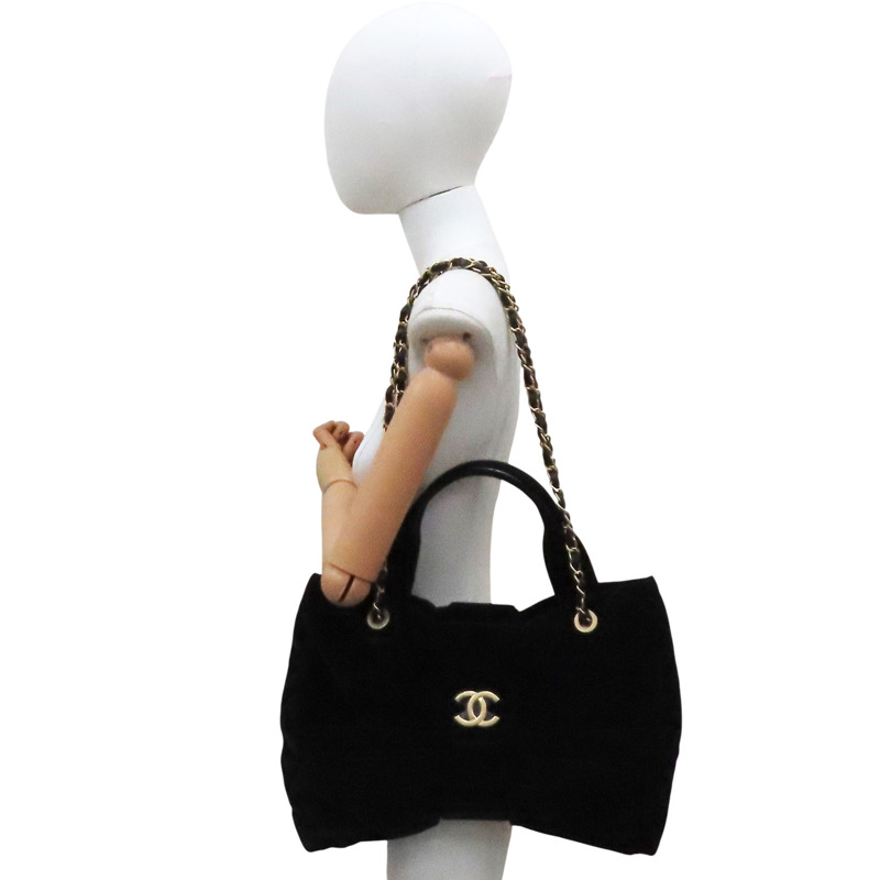 黑色 絲絨尼龍 蝴蝶結 兩用包 金扣【CHANEL 香奈兒】 AS5851-8