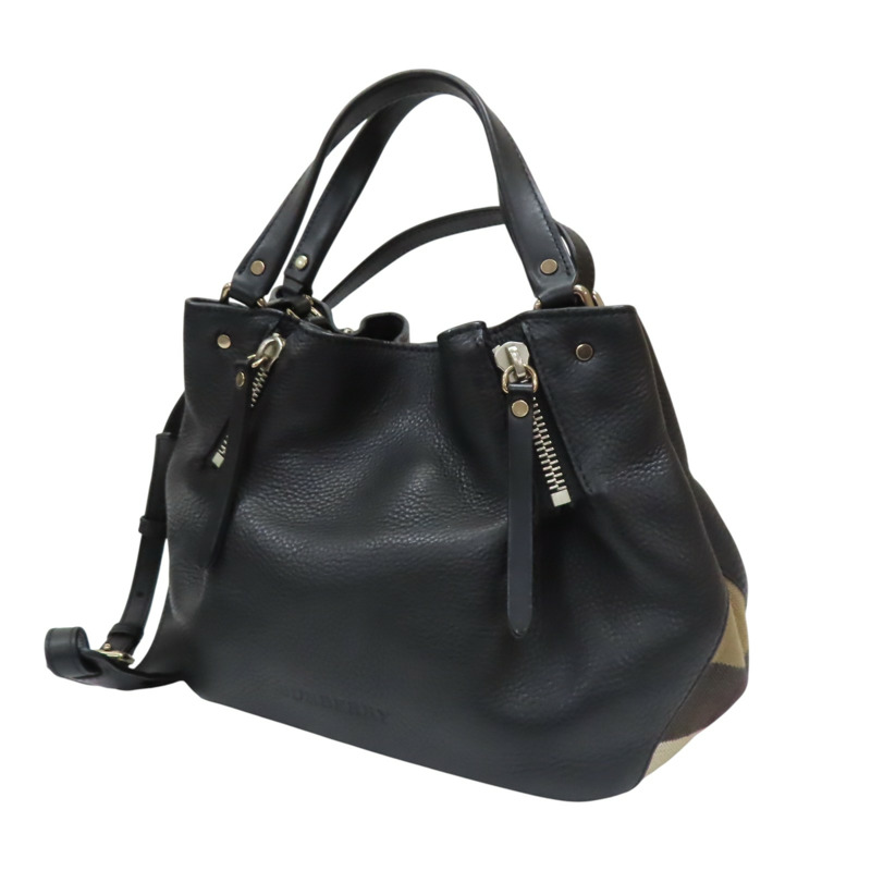黑色牛皮 格紋帆布 Maidstone 兩用包【BURBERRY 巴寶莉】 3963675-2