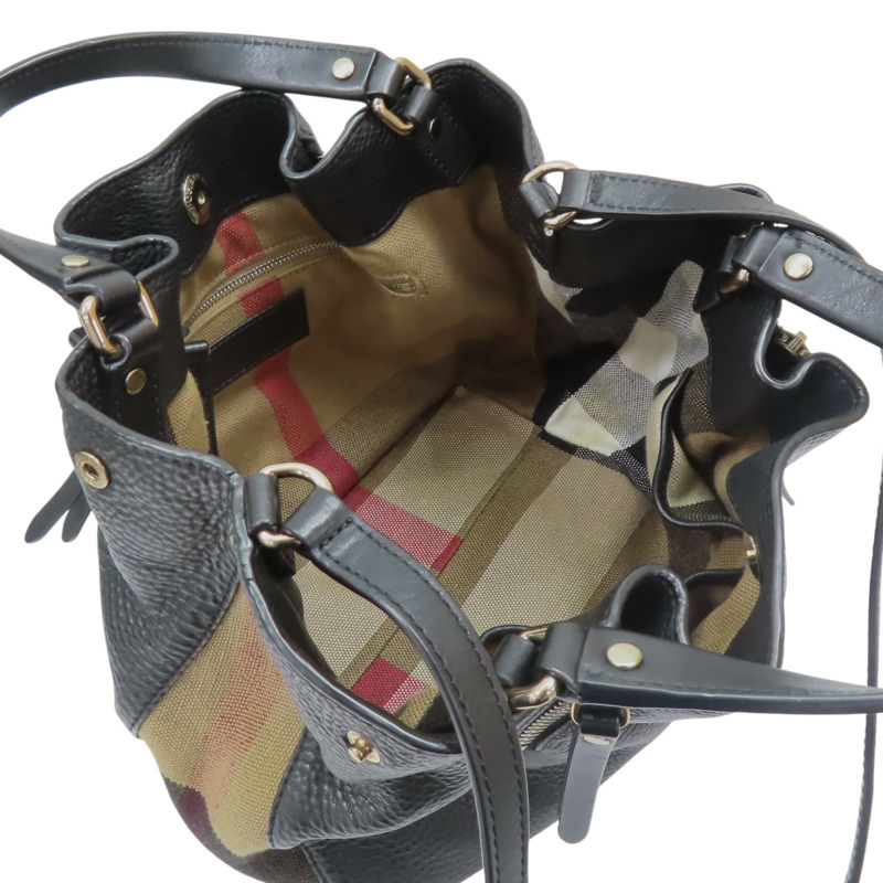 黑色牛皮 格紋帆布 Maidstone 兩用包【BURBERRY 巴寶莉】 3963675-4