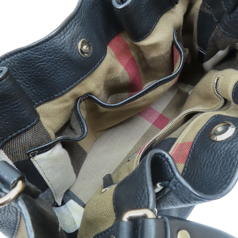 黑色牛皮 格紋帆布 Maidstone 兩用包【BURBERRY 巴寶莉】 3963675-6