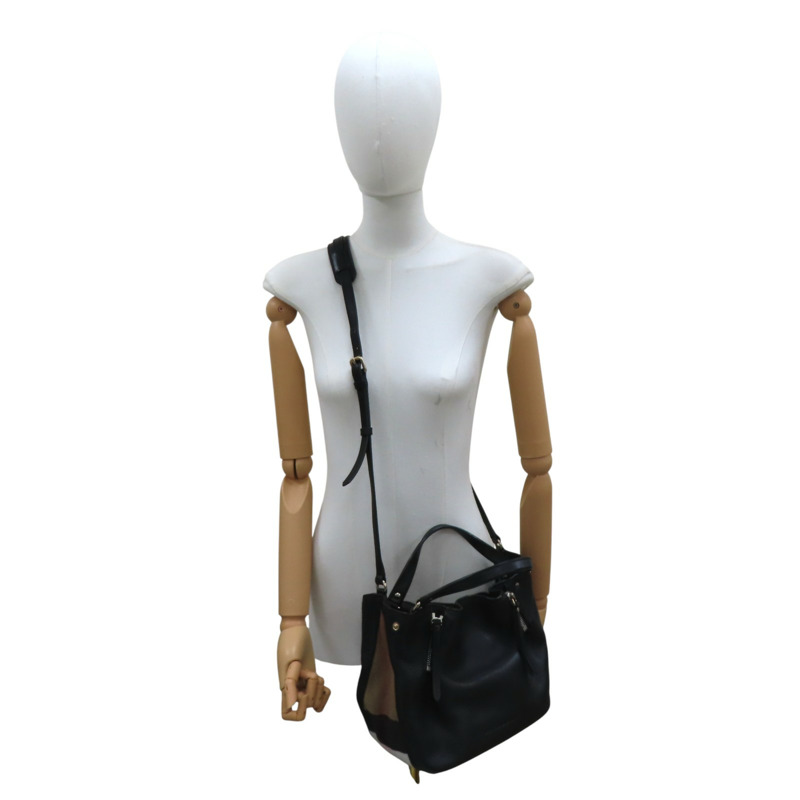 黑色牛皮 格紋帆布 Maidstone 兩用包【BURBERRY 巴寶莉】 3963675-10