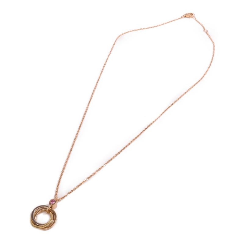 CARTIER 18K黃金/白金/玫瑰金Trinity粉尖晶石項鍊-3