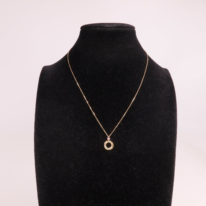 CARTIER 18K黃金/白金/玫瑰金Trinity粉尖晶石項鍊-7