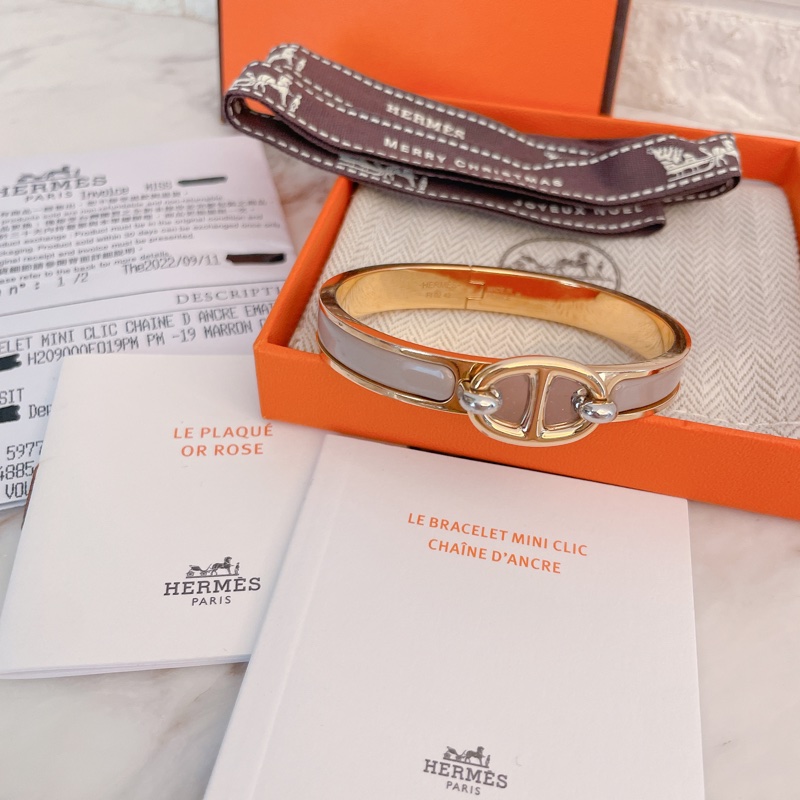 專櫃正品有購買證明✨ Hermes 愛馬仕MINI CLIC CHAINE D'ANCRE手環/奶茶玫瑰金-1