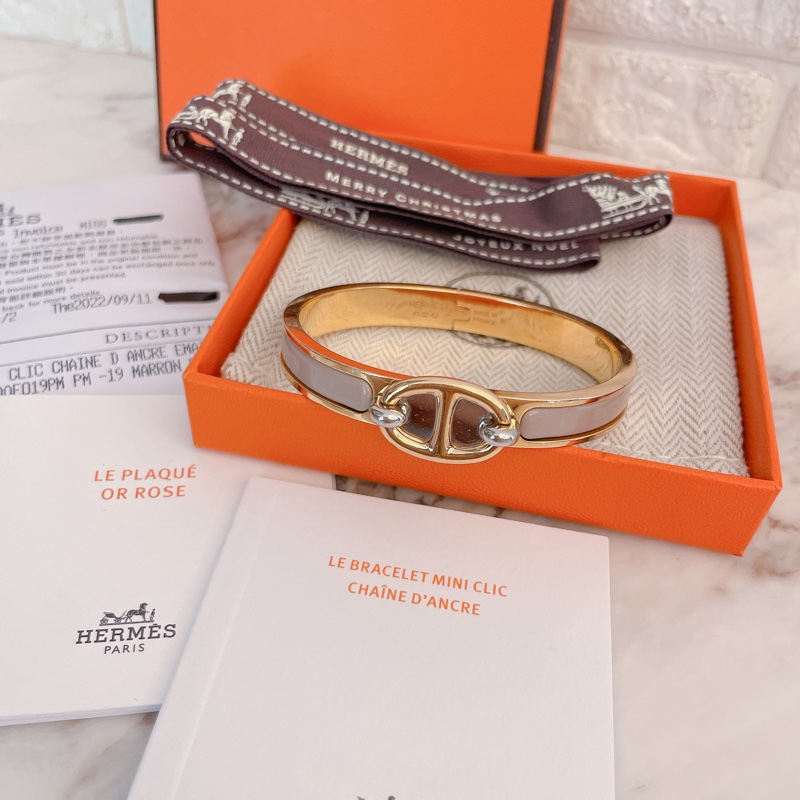 專櫃正品有購買證明✨ Hermes 愛馬仕MINI CLIC CHAINE D'ANCRE手環/奶茶玫瑰金-2