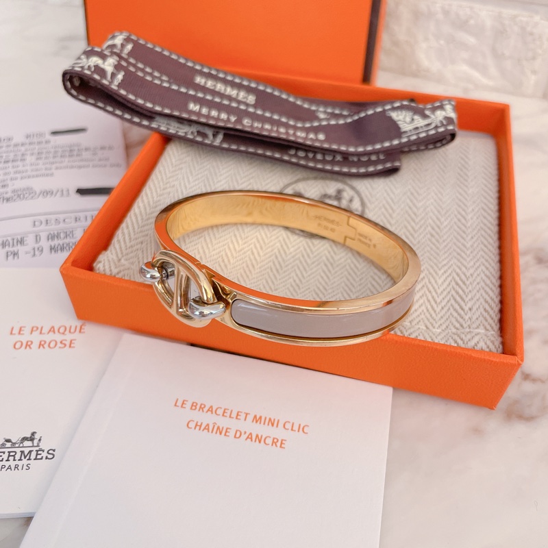 專櫃正品有購買證明✨ Hermes 愛馬仕MINI CLIC CHAINE D'ANCRE手環/奶茶玫瑰金-3