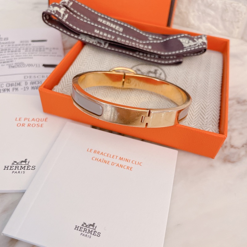 專櫃正品有購買證明✨ Hermes 愛馬仕MINI CLIC CHAINE D'ANCRE手環/奶茶玫瑰金-8