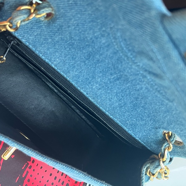 香奈兒 CHANEL 中古包 狀況極美老香 丹寧小方胖古董包 牛仔金鏈淺藍色 Denim Flapbag-13