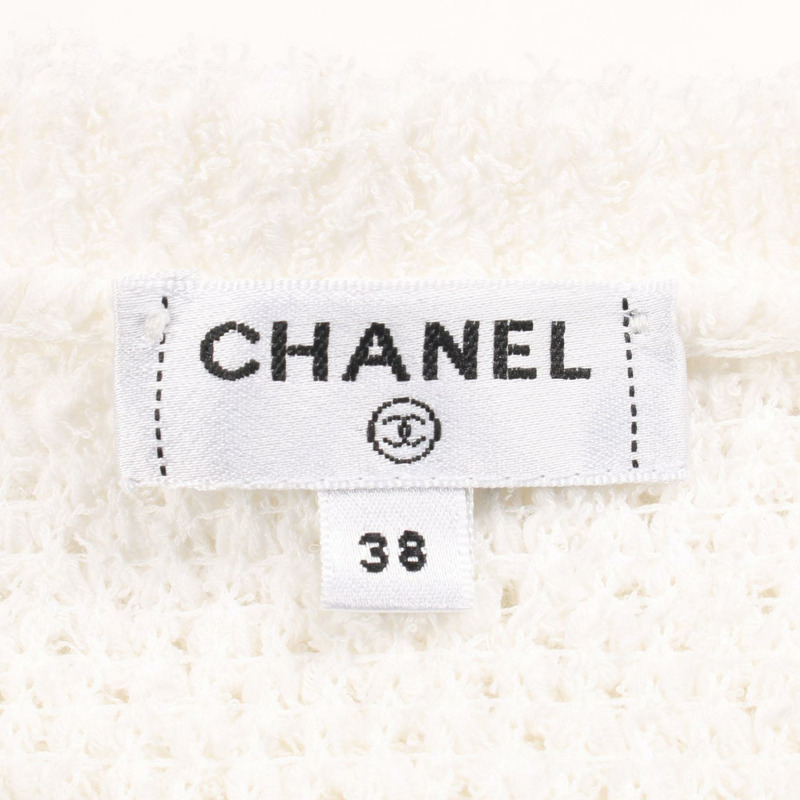 香奈兒 (CHANEL) CC Logo 紐帶斜紋軟呢束腰襯衫 P60433K46076 純棉 白色 #38 二手 女款-2