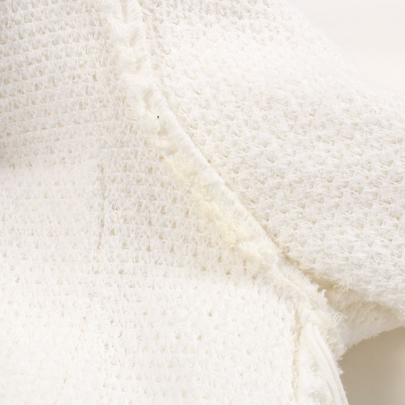 香奈兒 (CHANEL) CC Logo 紐帶斜紋軟呢束腰襯衫 P60433K46076 純棉 白色 #38 二手 女款-5