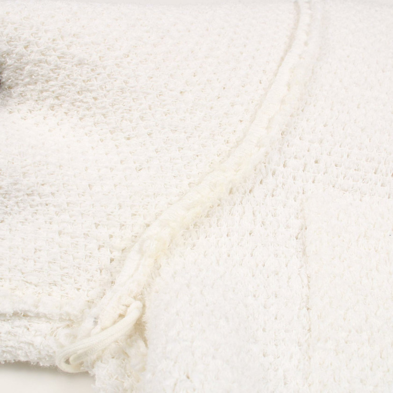 香奈兒 (CHANEL) CC Logo 紐帶斜紋軟呢束腰襯衫 P60433K46076 純棉 白色 #38 二手 女款-6