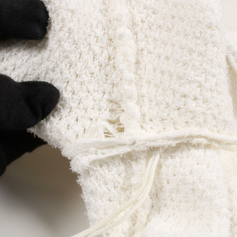 香奈兒 (CHANEL) CC Logo 紐帶斜紋軟呢束腰襯衫 P60433K46076 純棉 白色 #38 二手 女款-7