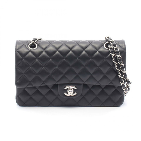 香奈兒 (CHANEL) Matelasse 雙蓋鏈條肩背包，羊皮材質，黑色，SHW 五金配件，二手女士 CC
