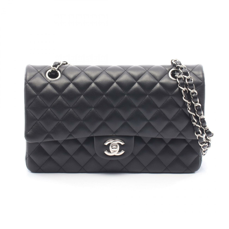 香奈兒 (CHANEL) Matelasse 雙蓋鏈條肩背包,羊皮材質,黑色,SHW 五金配件,二手女士 CC-0