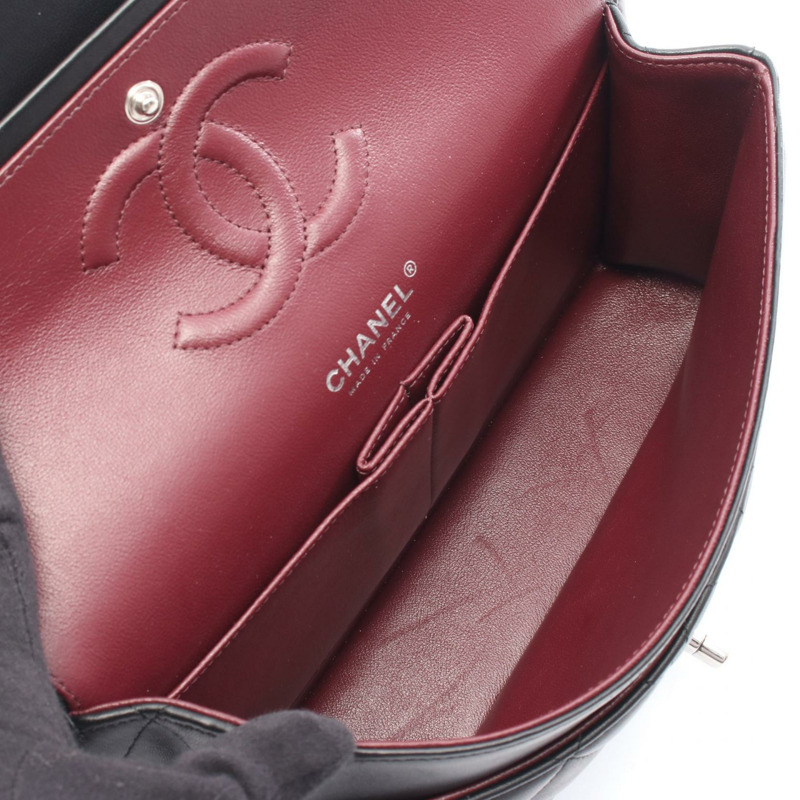 香奈兒 (CHANEL) Matelasse 雙蓋鏈條肩背包,羊皮材質,黑色,SHW 五金配件,二手女士 CC-2