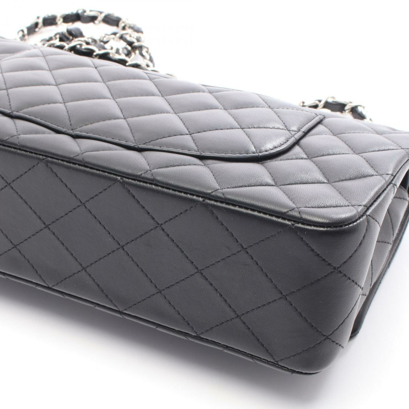 香奈兒 (CHANEL) Matelasse 雙蓋鏈條肩背包,羊皮材質,黑色,SHW 五金配件,二手女士 CC-6