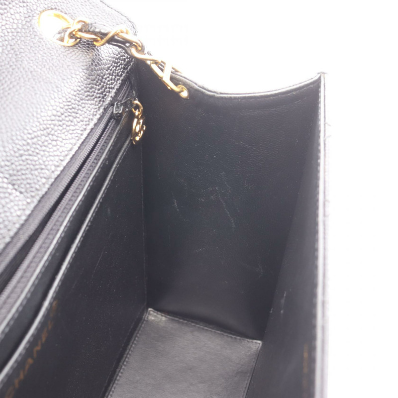 香奈兒 (CHANEL) Matelasse 斜挎鏈條包，黑色小牛皮，金色五金，二手女士 CC-6