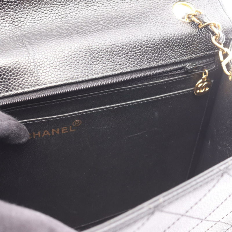 香奈兒 (CHANEL) Matelasse 斜挎鏈條包，黑色小牛皮，金色五金，二手女士 CC-7