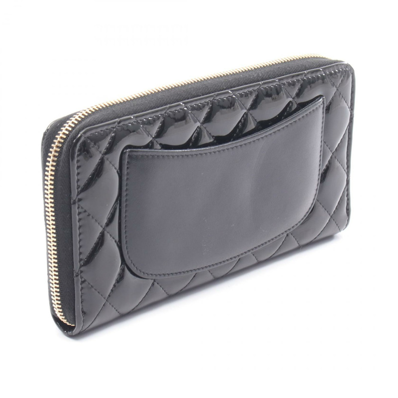 香奈兒經典長拉鍊絎縫皮夾 AP1594 黑色漆皮-1