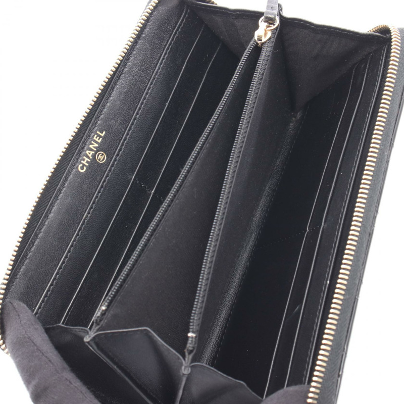 香奈兒經典長拉鍊絎縫皮夾 AP1594 黑色漆皮-2
