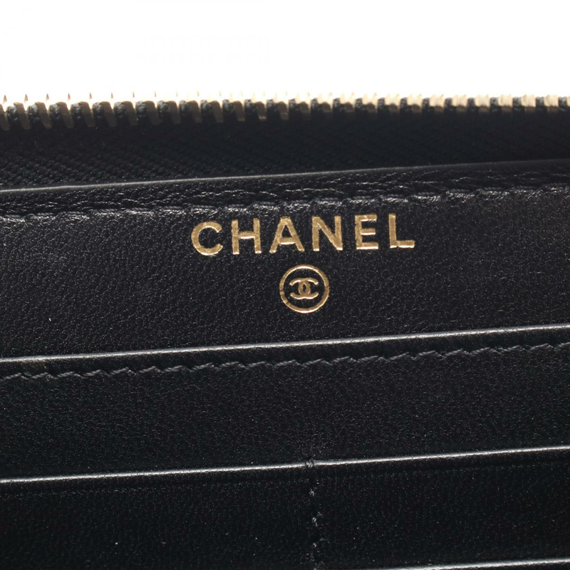 香奈兒經典長拉鍊絎縫皮夾 AP1594 黑色漆皮-3