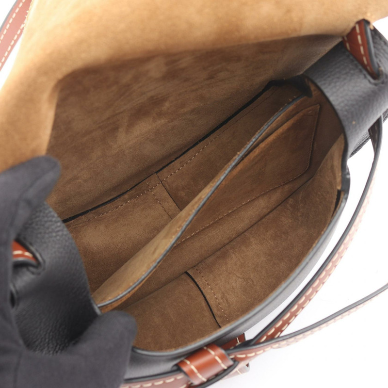 LOEWE Gate 小斜背包 321.12.T20 皮革 黑色 棕色 二手-2