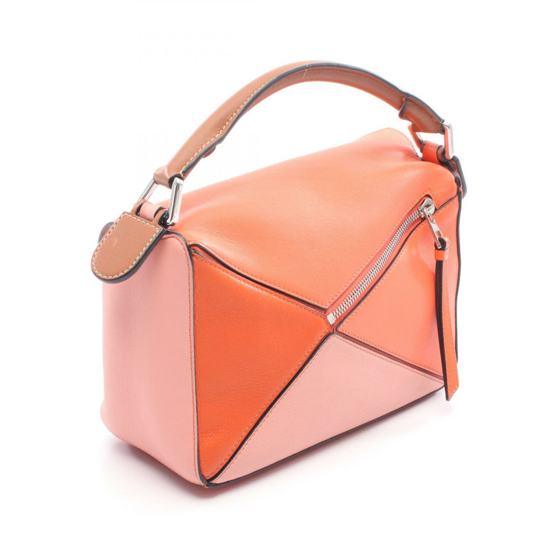 LOEWE Puzzle 小號 2Way 單肩手提包，皮革材質，橙粉色，二手，女士款，Anagram 圖案-1