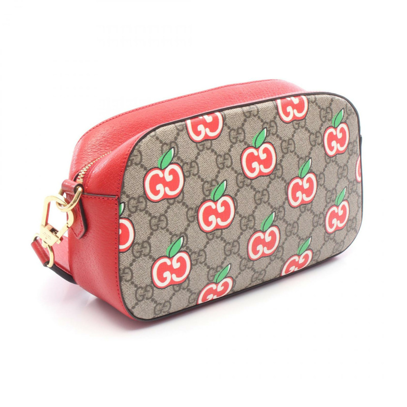 GUCCI GG Supreme 肩挎包 蘋果綠 574886 帆布皮革 米色 紅色-1